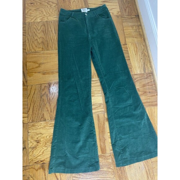 Princess Polly Nadia Corduroy Flare Pant US 0 Green Solid High Rise Holiday NEW - Picture 2 of 8